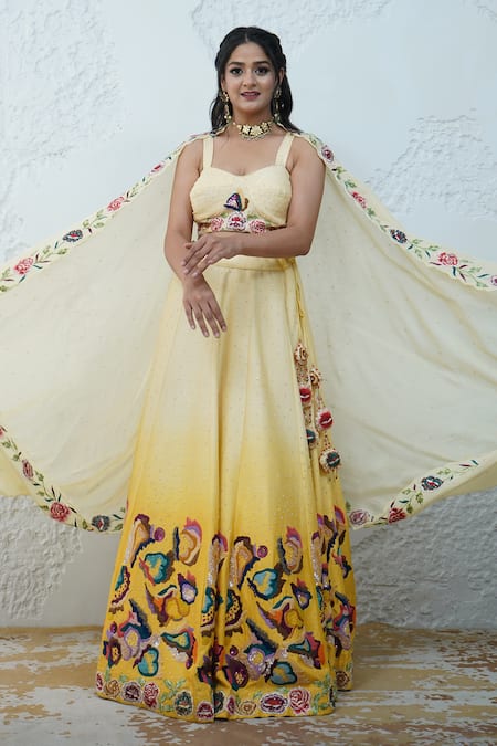 Zardozi Zari Carnival Fleur Zardozi Embroidered Ombre Lehenga Set 