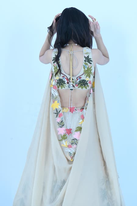 Zardozi Zari Flamingo Garden Zardozi Embroidered Lehenga Set 