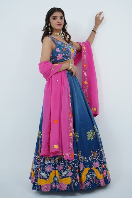 Zardozi Zari Wild Forest Zardozi Embroidered Ombre Lehenga Set 