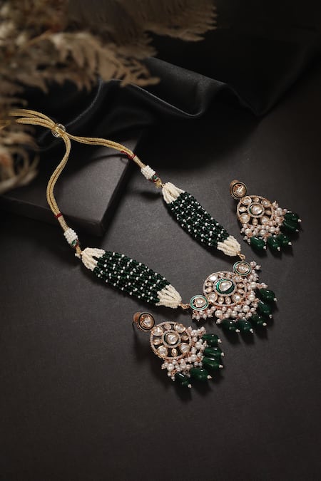 MINAKI Green Kundan Utsav Embellished Choker Set 