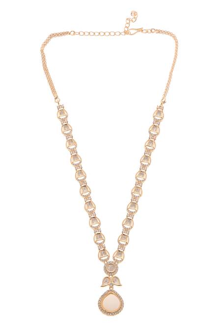 Minaki White Stones, Piping Nazakat Polki Embellished Necklace Set Online at Aza Fashions Minaki_White Stones, Piping Nazakat Polki Embellished Necklace Set _Online_at_Aza_Fashions