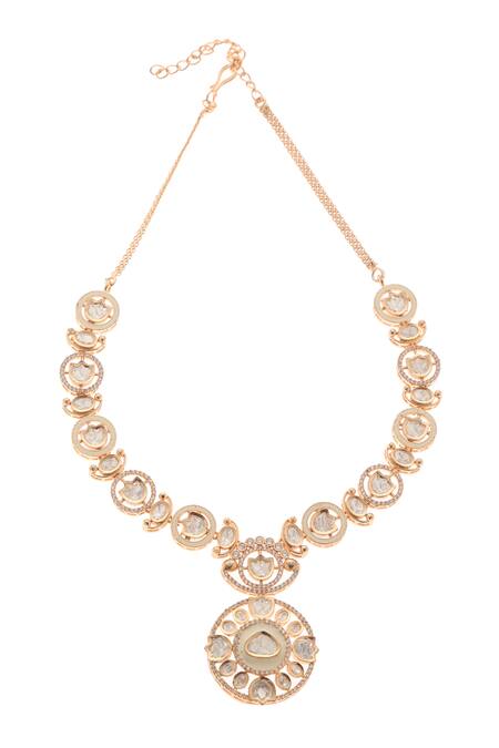 Minaki_White Metallic Thread, Crystals Arzoo Floret Embellished Necklace Set _Online_at_Aza_Fashions