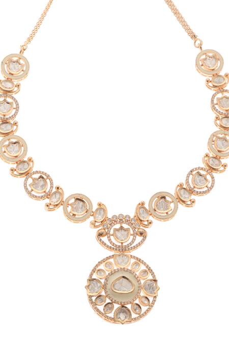 Buy_Minaki_White Metallic Thread, Crystals Arzoo Floret Embellished Necklace Set _Online_at_Aza_Fashions