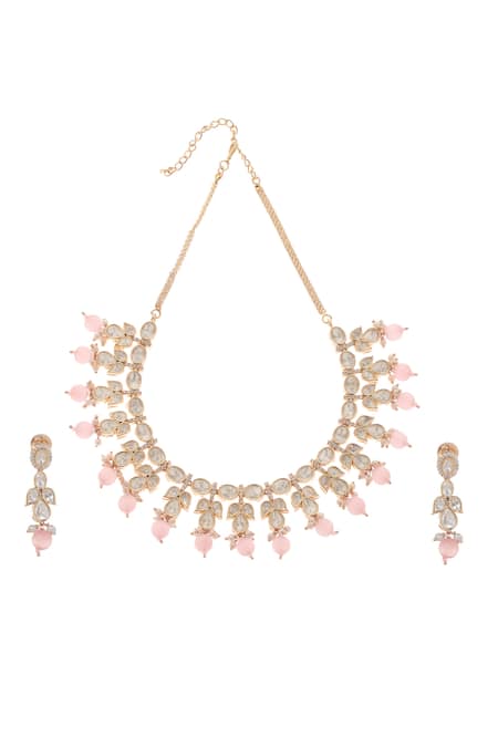 Minaki Gauri Floret Carved Necklace Set 
