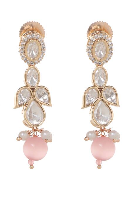 Shop_Minaki_Pink Beads, Pearls Gauri Floret Carved Necklace Set _Online_at_Aza_Fashions