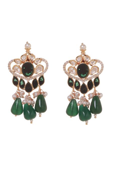 Shop_Minaki_Green Beads, Diamonds Misha Kundan Embellished Choker Set _Online_at_Aza_Fashions