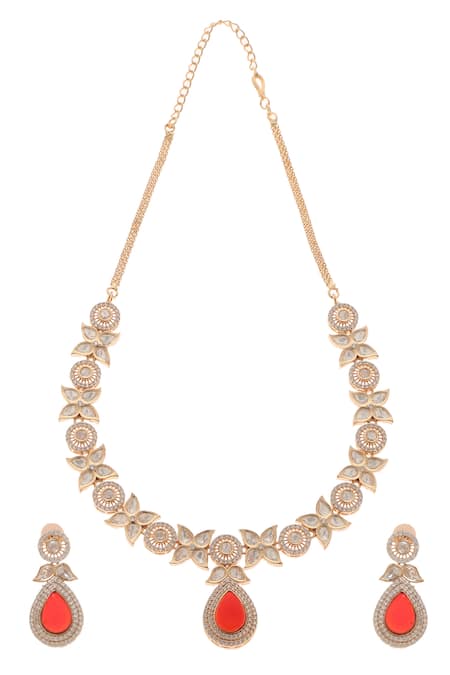 Minaki Meena Floret Carved Necklace Set 