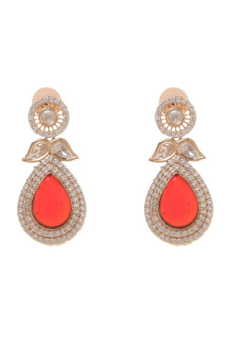 Shop_Minaki_Red Stones, Zari Meena Floret Carved Necklace Set _Online_at_Aza_Fashions