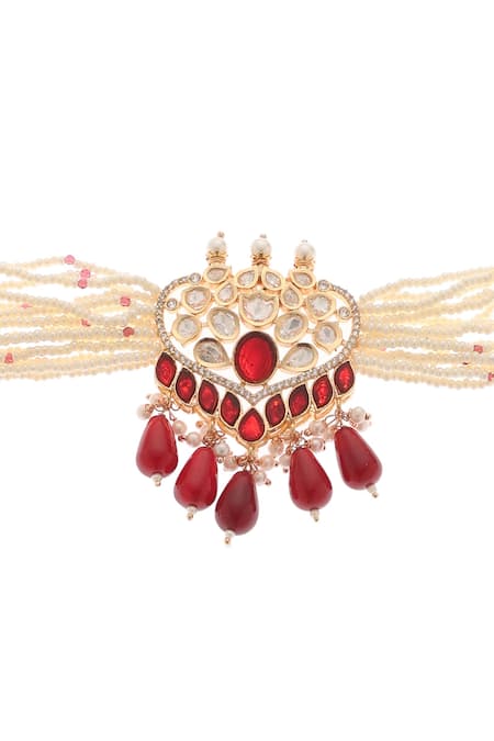 Buy Minaki Red Pearls, Beads Amara Kundan Embellished Choker Set Online at Aza Fashions Buy_Minaki_Red Pearls, Beads Amara Kundan Embellished Choker Set _Online_at_Aza_Fashions