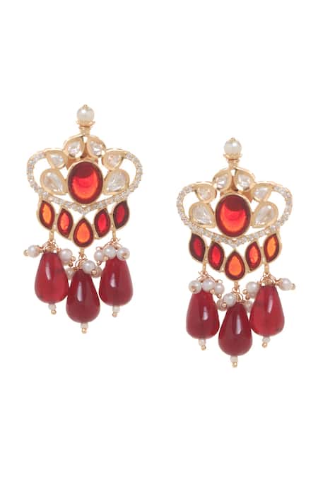 Shop_Minaki_Red Pearls, Beads Amara Kundan Embellished Choker Set _Online_at_Aza_Fashions