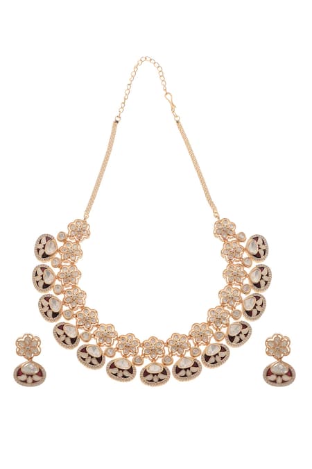 Minaki Maharani Floret Carved Necklace Set 