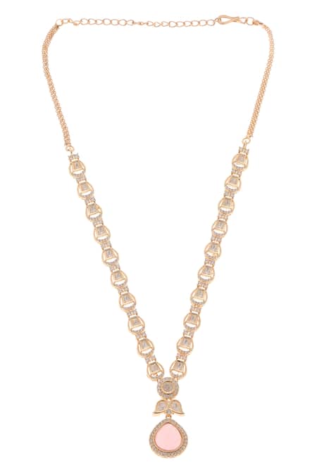 Minaki_Pink Stones Nazakat Carved Polki Embellished Necklace Set _Online_at_Aza_Fashions