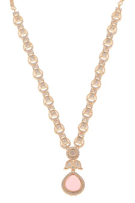 Buy_Minaki_Pink Stones Nazakat Carved Polki Embellished Necklace Set _Online_at_Aza_Fashions