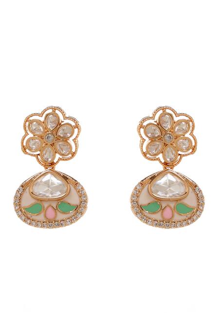 Shop_Minaki_Green Metallic Thread, Stones Rani Polki Embellished Necklace Set _Online_at_Aza_Fashions