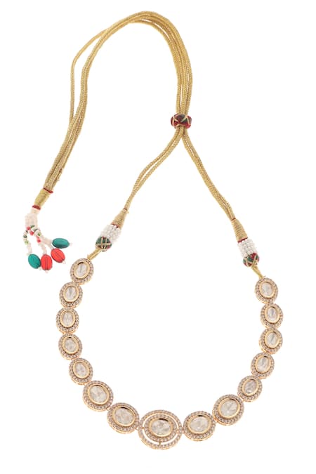 Minaki_Gold Plated Stones Aitbaar Polki Embellished Necklace Set _Online_at_Aza_Fashions