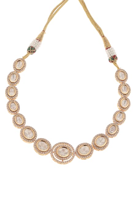 Buy_Minaki_Gold Plated Stones Aitbaar Polki Embellished Necklace Set _Online_at_Aza_Fashions