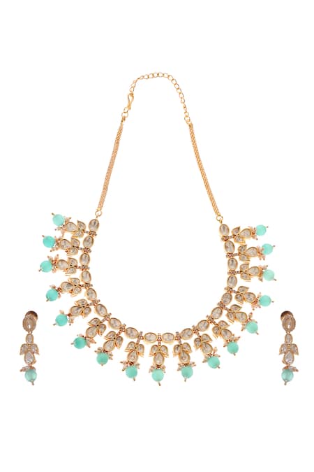 Minaki Gauri Emerald Polki Embellished Necklace Set 