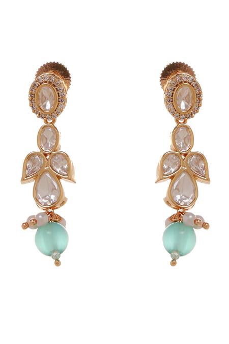 Shop_Minaki_Green Beads, Diamonds, Stones Gauri Emerald Polki Embellished Necklace Set _Online_at_Aza_Fashions