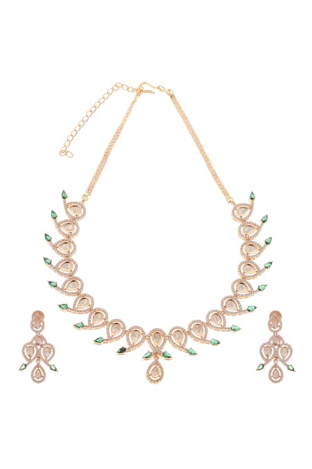 Minaki Tear Drop Carved Necklace Set 