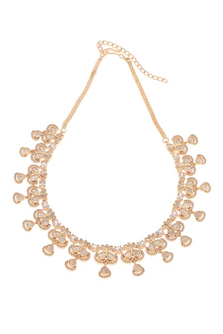 Minaki_Gold Plated Inaaya Floret Carved Necklace Set _Online_at_Aza_Fashions