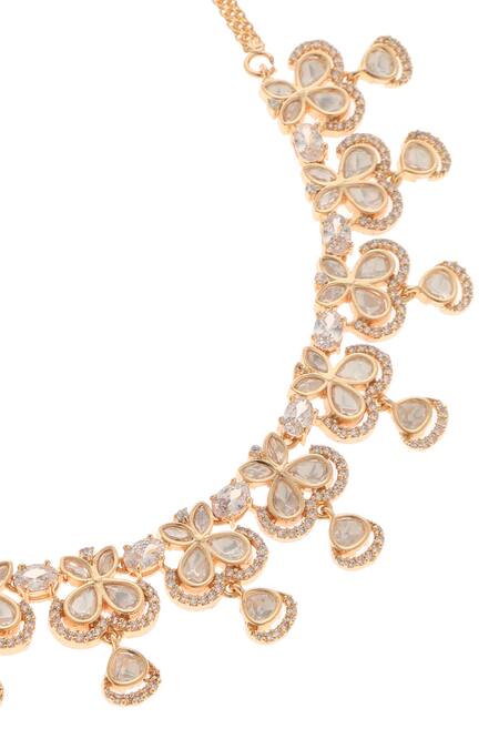 Buy_Minaki_Gold Plated Inaaya Floret Carved Necklace Set _Online_at_Aza_Fashions