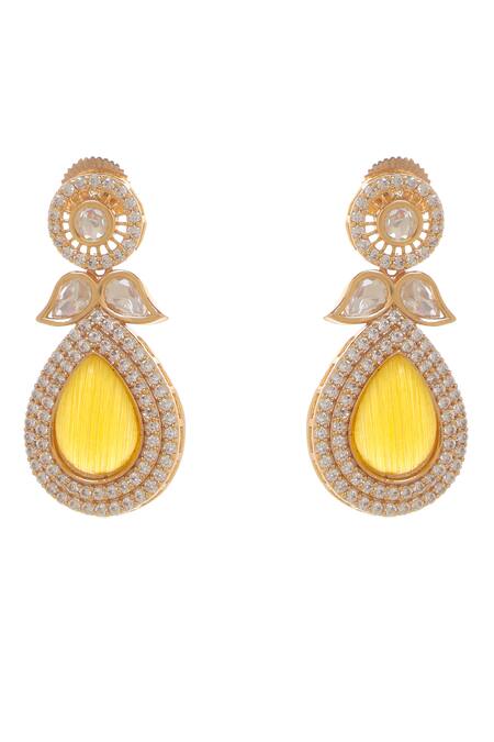 Shop_Minaki_Yellow Stones, Piping Floret Carved Pendant Necklace Set _Online_at_Aza_Fashions