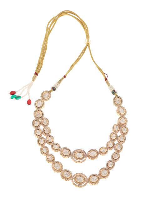 Minaki_Gold Plated Diamonds, Stones Jiya Layered Embellished Necklace Set_Online_at_Aza_Fashions