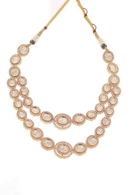 Buy_Minaki_Gold Plated Diamonds, Stones Jiya Layered Embellished Necklace Set_Online_at_Aza_Fashions