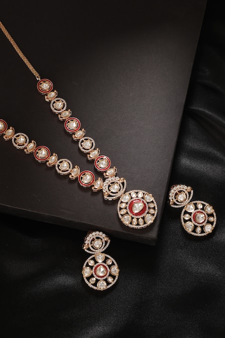 MINAKI Daksha Polki Embellished Pendant Necklace Set 