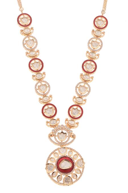 Buy Minaki Red Metallic Thread, Stones Daksha Polki Embellished Pendant Necklace Set Online at Aza Fashions Buy_Minaki_Red Metallic Thread, Stones Daksha Polki Embellished Pendant Necklace Set _Online_at_Aza_Fashions