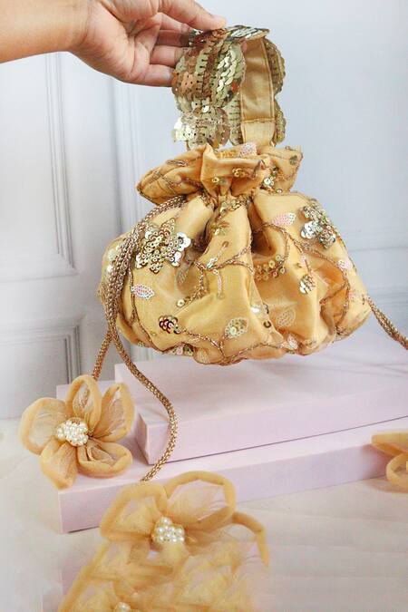 Soho Boho Studio By Aarti Thakur_Gold Embroidered Vine Sequined Potli _Online_at_Aza_Fashions