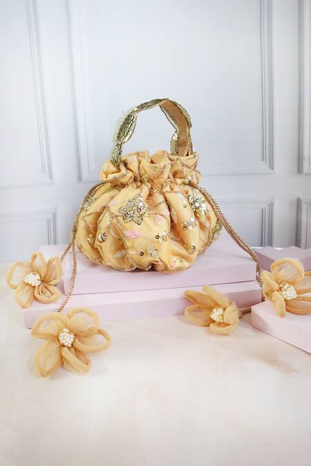 Buy_Soho Boho Studio By Aarti Thakur_Gold Embroidered Vine Sequined Potli _Online_at_Aza_Fashions