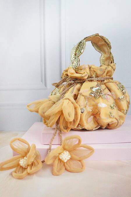 Shop_Soho Boho Studio By Aarti Thakur_Gold Embroidered Vine Sequined Potli _Online_at_Aza_Fashions