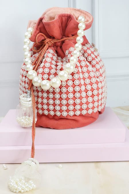 Soho Boho Studio By Aarti Thakur Velvet Pearl Embellished Potli 