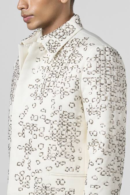 Shop_Line Out Line_Off White Cotton Twill Embroidery Crystal Urban Sprawl Jacket_Online_at_Aza_Fashions