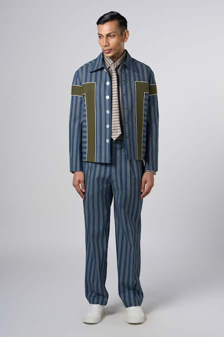 Line out line Structure Striped Denim Jacket 