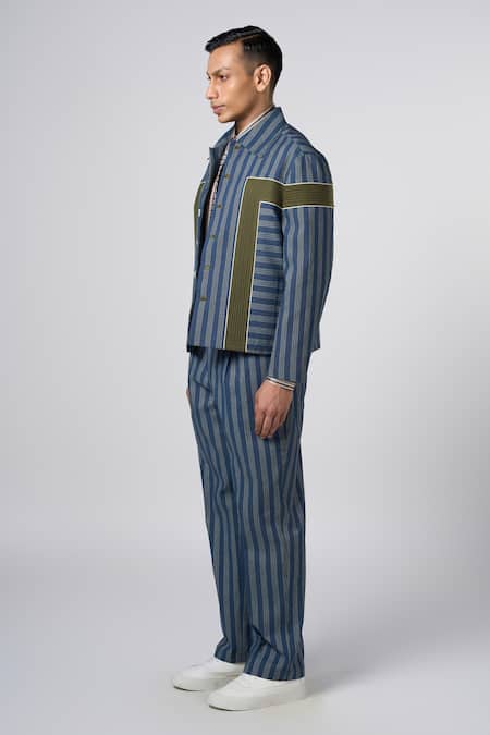 Shop_Line Out Line_Blue Denim Structure Jacket_Online_at_Aza_Fashions