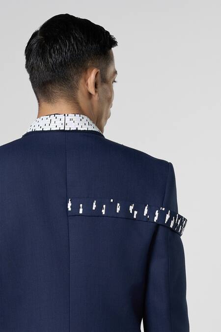 Line Out Line Blue Matka Cotton Embroidery Bead Cityscape Blazer at Aza Fashions Line Out Line_Blue Matka Cotton Embroidery Bead Cityscape Blazer_at_Aza_Fashions