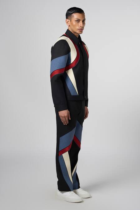 Line Out Line Black Matka Cotton Cut And Sew & Detail Biker Jacket Online at Aza Fashions Line Out Line_Black Matka Cotton Cut And Sew & Detail Biker Jacket_Online_at_Aza_Fashions