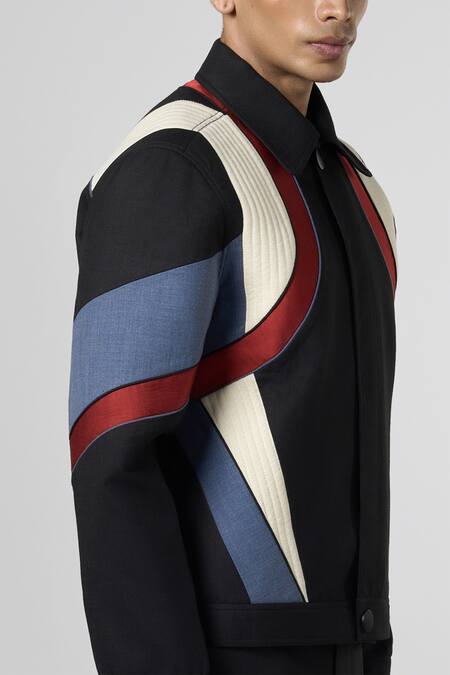 Buy Line Out Line Black Matka Cotton Cut And Sew & Detail Biker Jacket Online at Aza Fashions Buy_Line Out Line_Black Matka Cotton Cut And Sew & Detail Biker Jacket_Online_at_Aza_Fashions