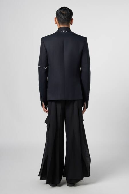 Shop Line Out Line Black Matka Cotton Embroidery Bead String Blazer at Aza Fashions Shop_Line Out Line_Black Matka Cotton Embroidery Bead String Blazer_at_Aza_Fashions