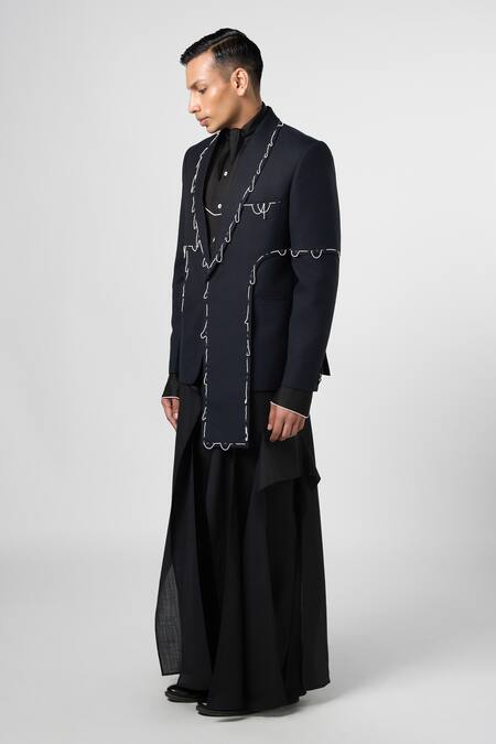 Buy Line Out Line Black Matka Cotton Embroidery Bead String Blazer Online at Aza Fashions Buy_Line Out Line_Black Matka Cotton Embroidery Bead String Blazer_Online_at_Aza_Fashions