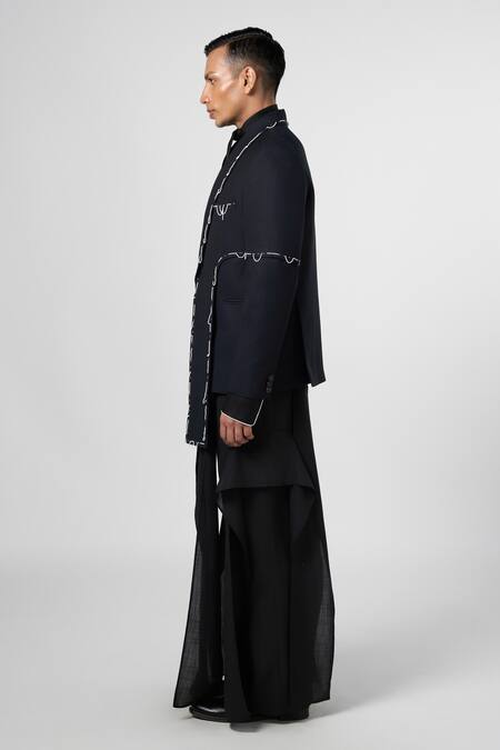 Shop Line Out Line Black Matka Cotton Embroidery Bead String Blazer Online at Aza Fashions Shop_Line Out Line_Black Matka Cotton Embroidery Bead String Blazer_Online_at_Aza_Fashions