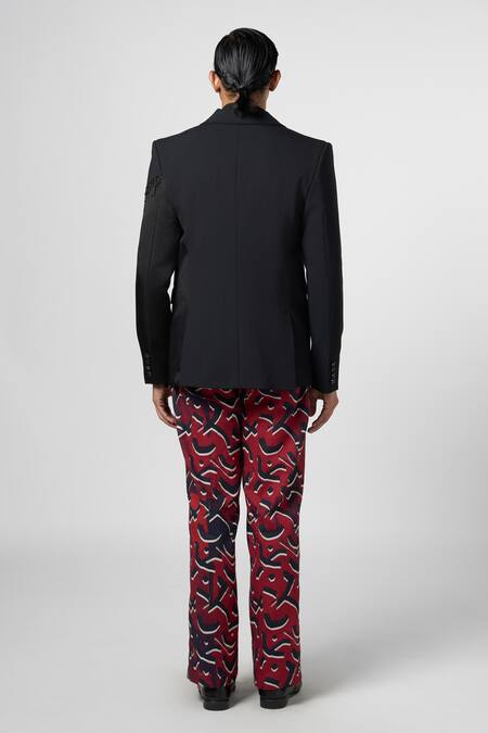 Shop Line Out Line Black Stretchable Suiting Embroidery Bead String Fringed Embellished Blazer at Aza Fashions Shop_Line Out Line_Black Stretchable Suiting Embroidery Bead String Fringed Embellished Blazer_at_Aza_Fashions