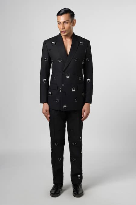 Line out line Black Matka Cotton Embroidery Pitta And Bead Blazer 