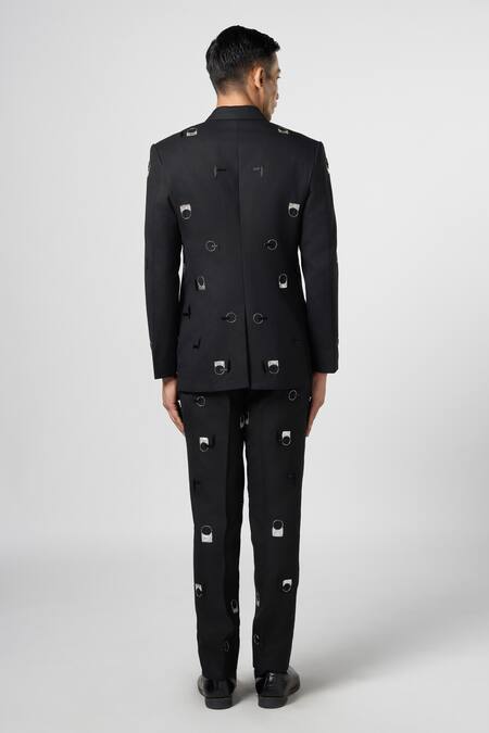 Shop Line Out Line Black Matka Cotton Embroidery Pitta And Bead Blazer at Aza Fashions Shop_Line Out Line_Black Matka Cotton Embroidery Pitta And Bead Blazer_at_Aza_Fashions