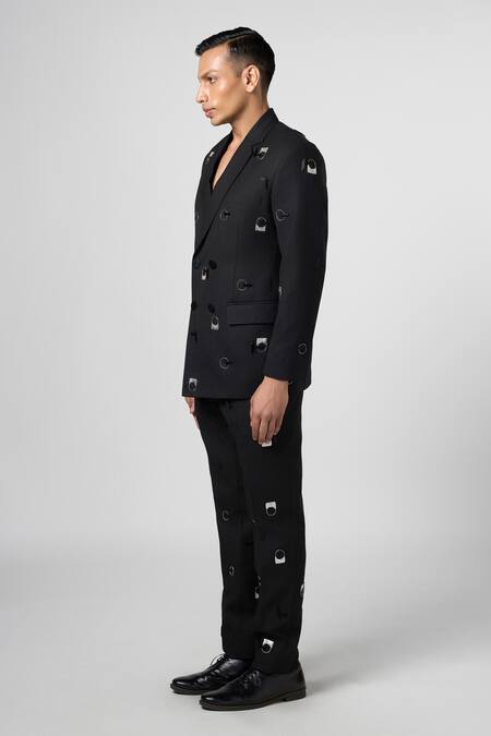 Line Out Line Black Matka Cotton Embroidery Pitta And Bead Blazer Online at Aza Fashions Line Out Line_Black Matka Cotton Embroidery Pitta And Bead Blazer_Online_at_Aza_Fashions