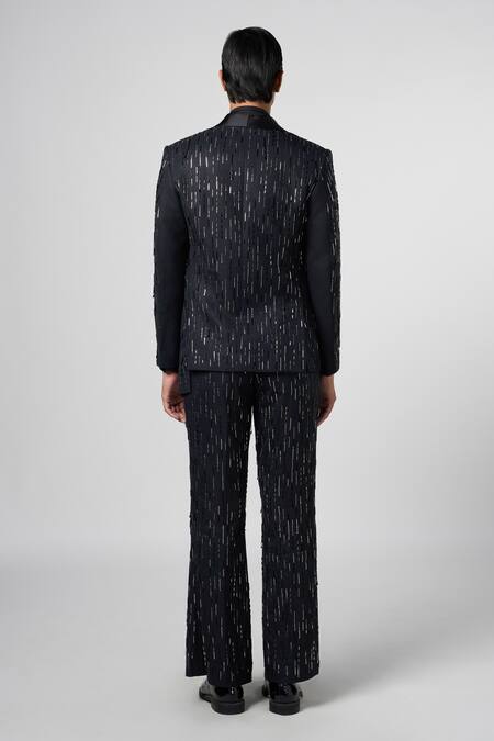 Shop Line Out Line Black Matka Cotton Embroidery Beads Nightlife Banger Blazer at Aza Fashions Shop_Line Out Line_Black Matka Cotton Embroidery Beads Nightlife Banger Blazer_at_Aza_Fashions