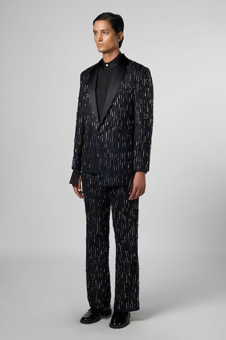 Shop Line Out Line Black Matka Cotton Embroidery Beads Nightlife Banger Blazer Online at Aza Fashions Shop_Line Out Line_Black Matka Cotton Embroidery Beads Nightlife Banger Blazer_Online_at_Aza_Fashions