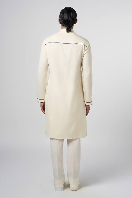 Shop Line Out Line Off White Matka Cotton Embroidery Bead Circular Geometric Kurta at Aza Fashions Shop_Line Out Line_Off White Matka Cotton Embroidery Bead Circular Geometric Kurta_at_Aza_Fashions